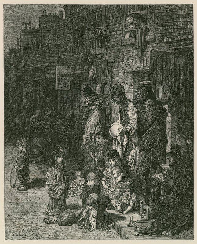 Sloppenwijken in Londen (gravure) door Gustave Dore