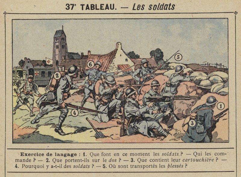 De soldaten (kleur litho) door Gustave Fraipont