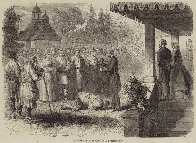 Ceremonie van de emancipatie van een Russische lijfeigene door Gustave Janet