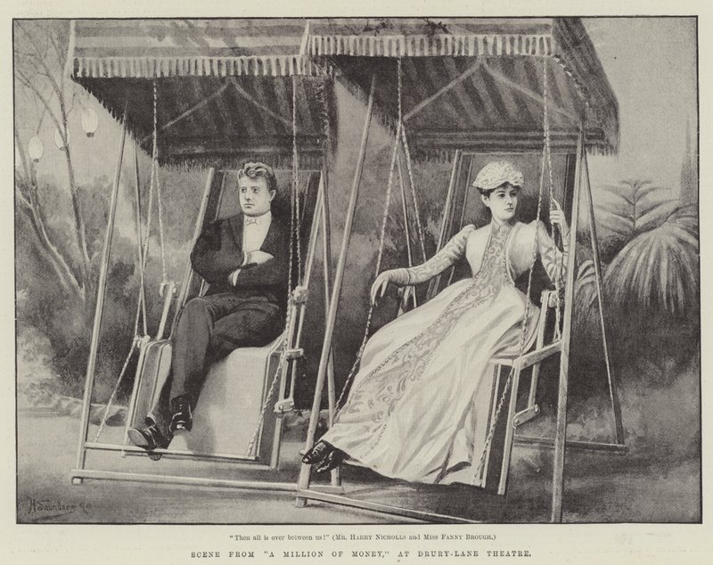 Scène uit A Million of Money, in Drury-Lane Theatre door H. Saunders