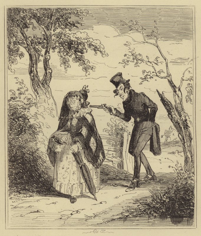 Bartlett schiet Mrs Lewis neer door Hablot Knight Browne