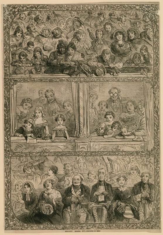 De Pantomime: Galerie, Loges, Put (gravure) door Hablot Knight Browne