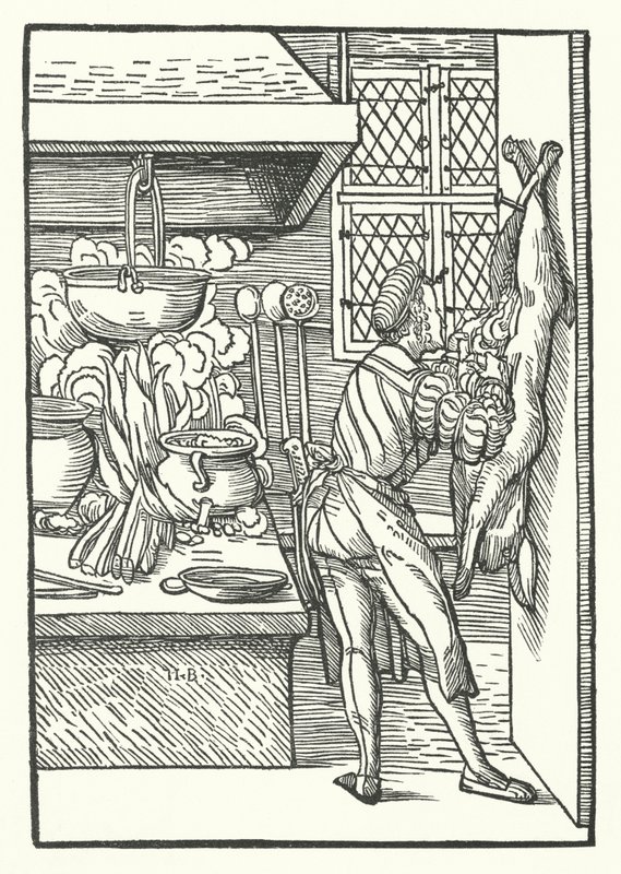 Een Kok die een Haas Slacht door Hans (after) Burgkmair
