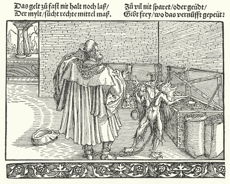 De Demon van Hebzucht door Hans (after) Burgkmair