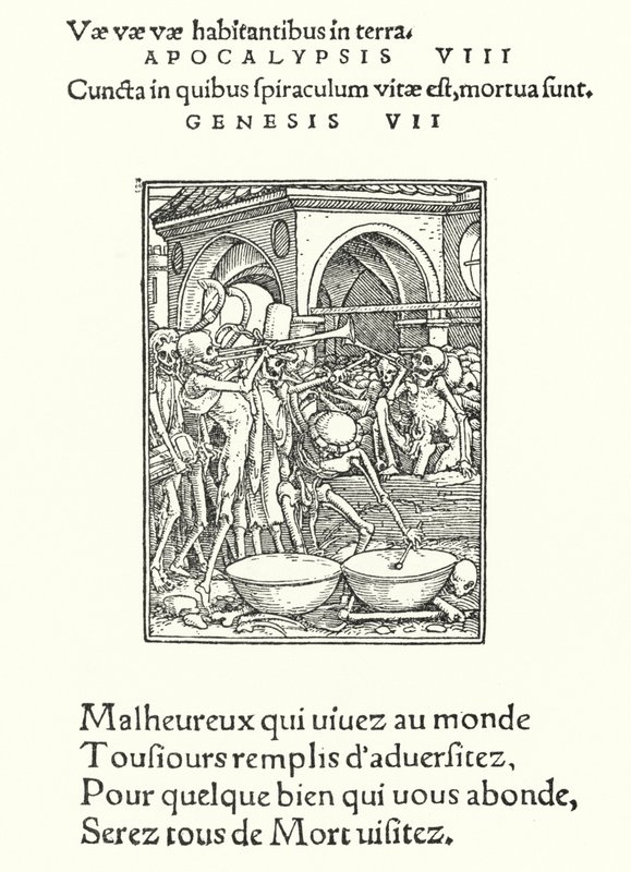 Het Beenderhuis (gravure) door Hans (after) Holbein the Younger