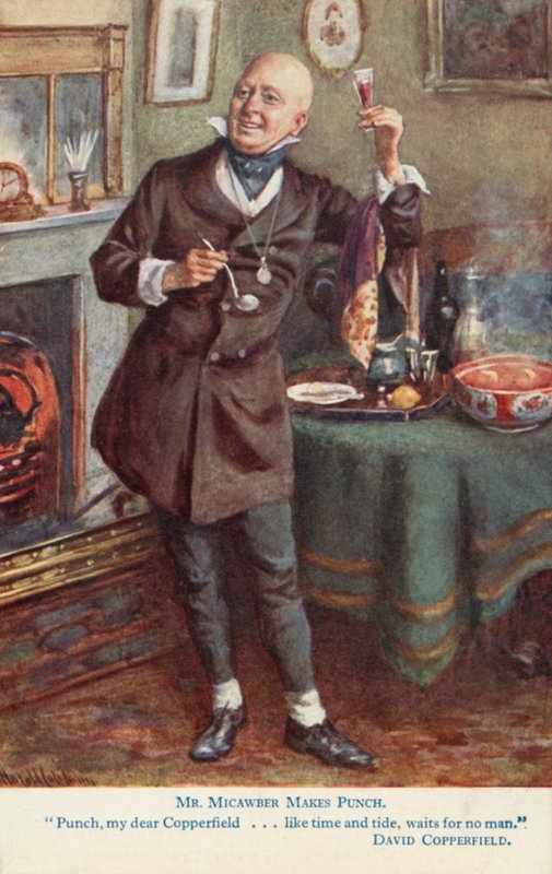 Mr. Micawber maakt punch, scène uit de roman David Copperfield van Charles Dickens door Harold Copping