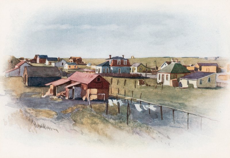 Een prairie stad, Gleichen, Alberta door Harold Copping