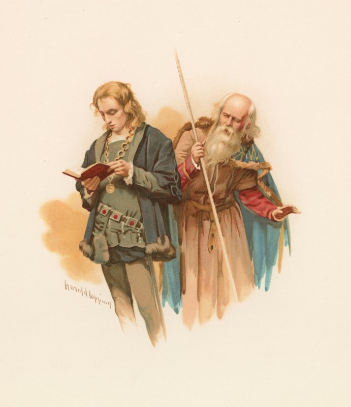 Hamlet leest, met Polonius erachter door Harold Copping