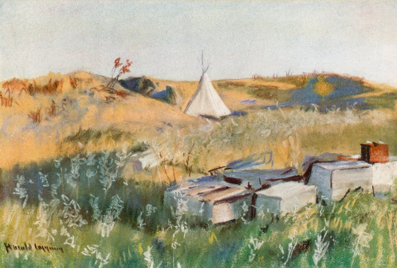 Indiaans begraafplaats, Blackfoot Reservaat, Alberta door Harold Copping
