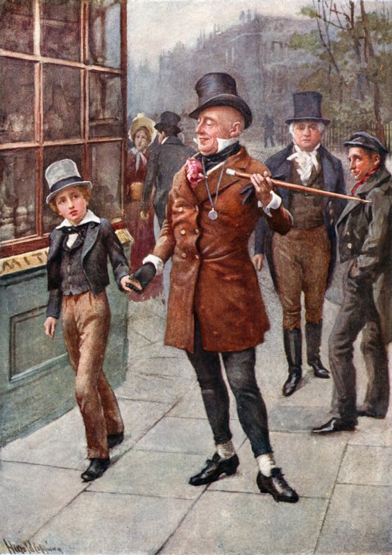Mr. Micawber brengt David naar huis (kleur litho) door Harold Copping
