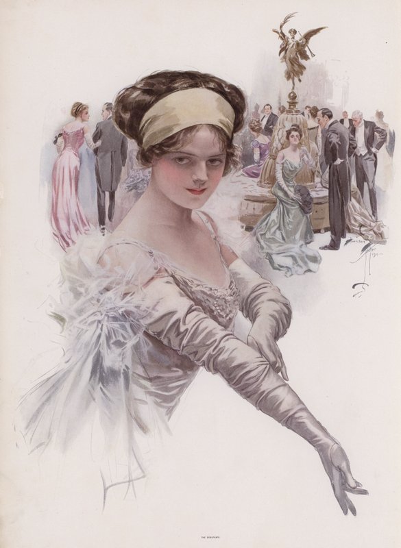 Debutante op een bal (kleur litho) door Harrison Fisher