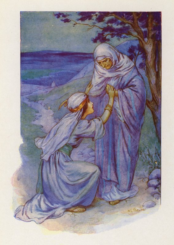 Ruth en Naomi (kleurenlitho) door Harry George Theaker