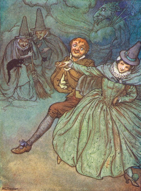 De Heksenketel (kleurenlitho) door Harry George Theaker