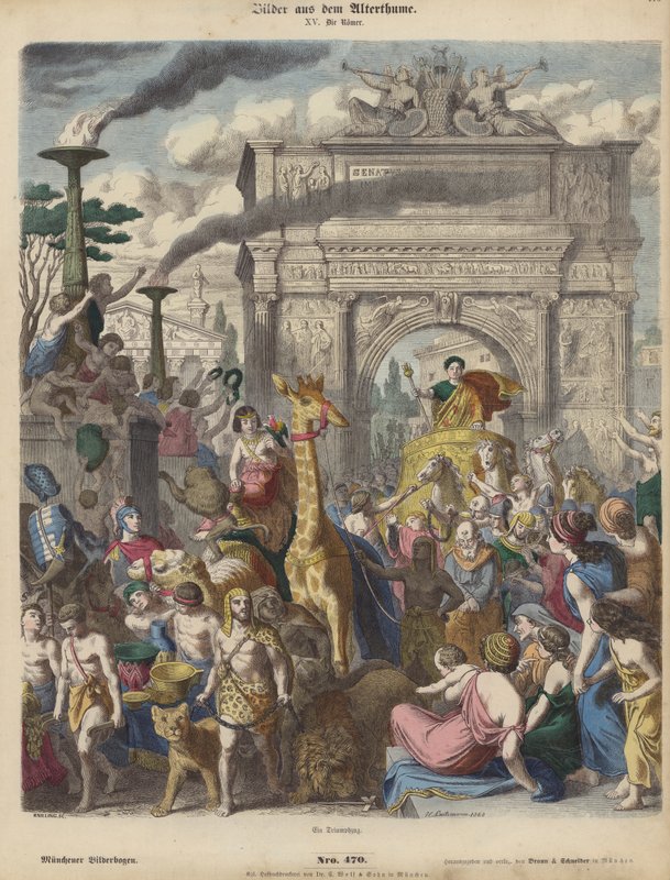 Een Romeinse triomf (gekleurde gravure) door Heinrich Leutemann