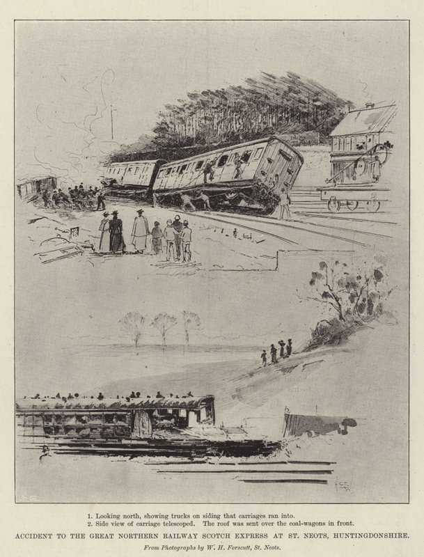 Ongeluk met de Great Northern Railway Scotch Express in St Neots, Huntingdonshire door Henry Charles Seppings Wright