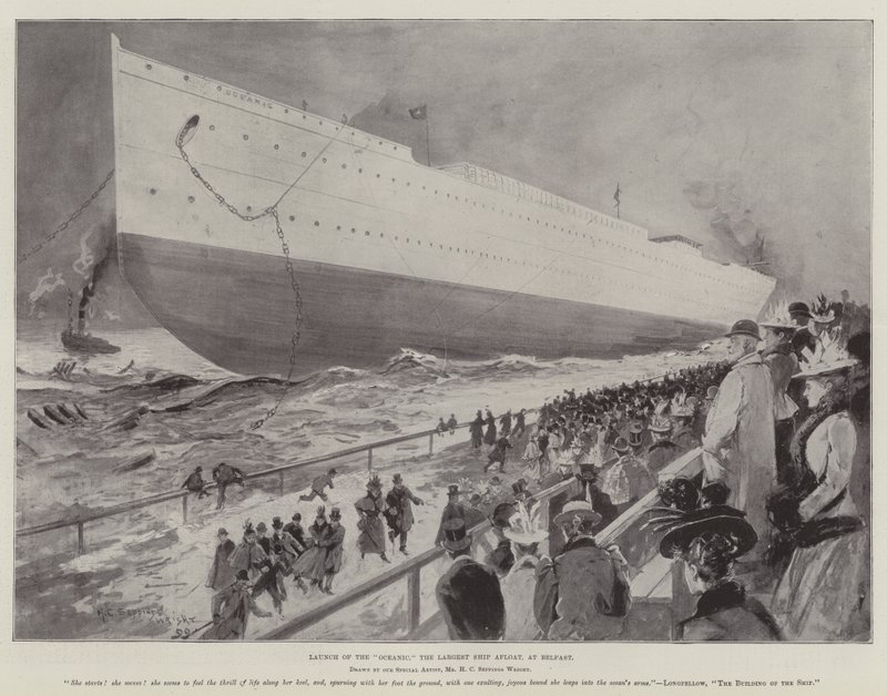 Lancering van de Oceanic, het Grootste Schip dat Drijft, in Belfast door Henry Charles Seppings Wright