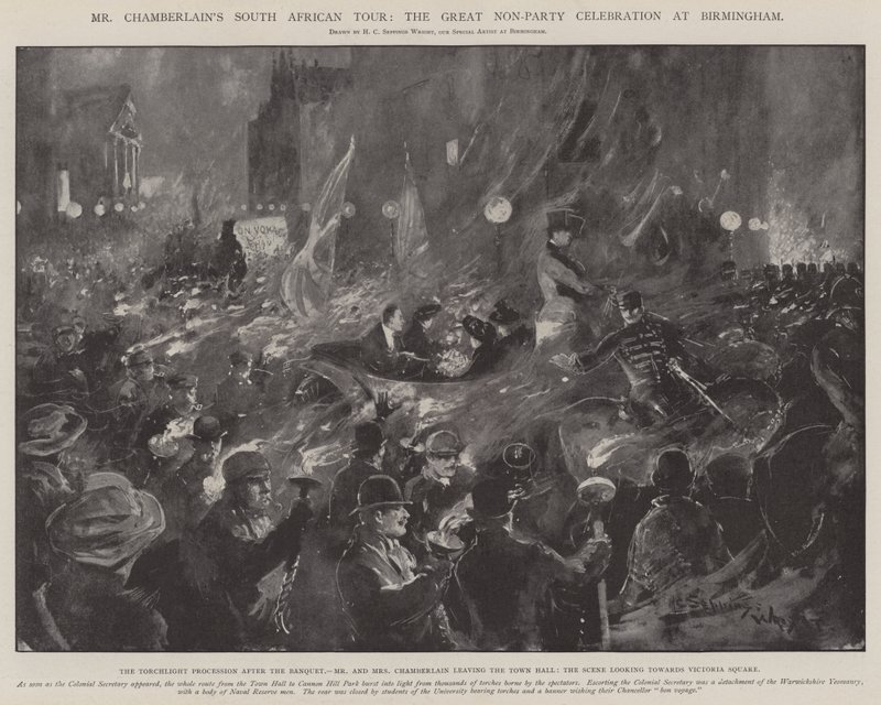 De Zuid-Afrikaanse Tour van de heer Chamberlain, de Grote Niet-Partij Viering in Birmingham door Henry Charles Seppings Wright