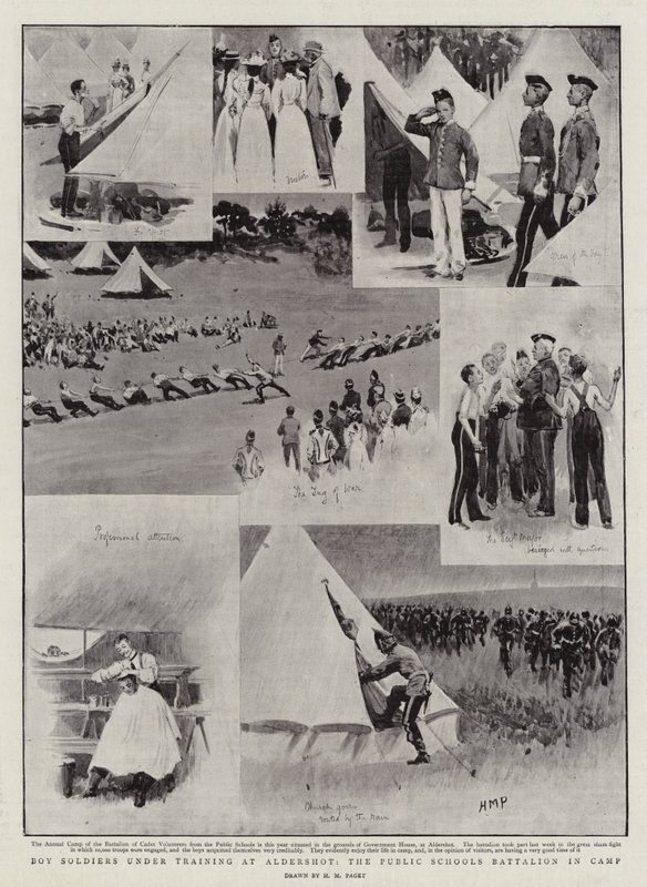 Jongenssoldaten in opleiding in Aldershot, het Public Schools Battalion in kamp door Henry Marriott Paget
