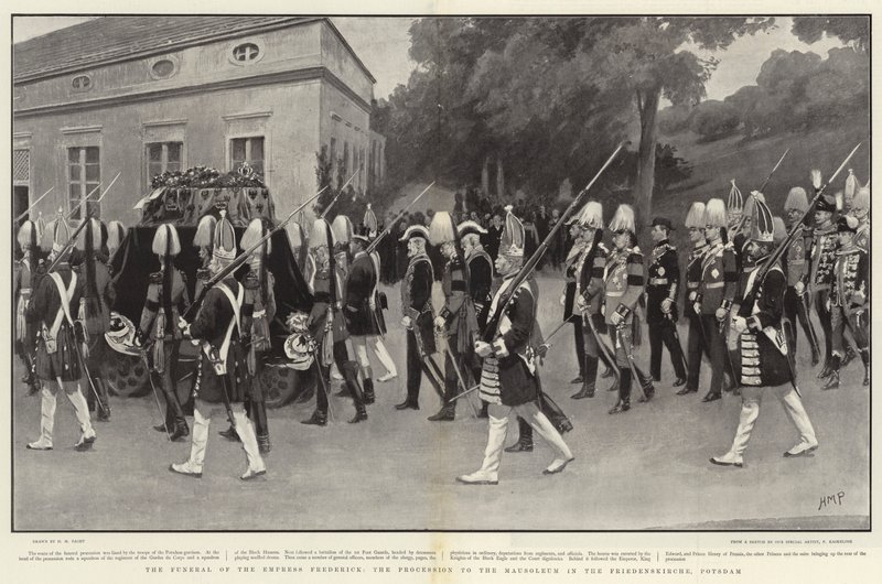 De begrafenis van keizerin Frederick, de processie naar het mausoleum in de Friedenskirche, Potsdam door Henry Marriott Paget