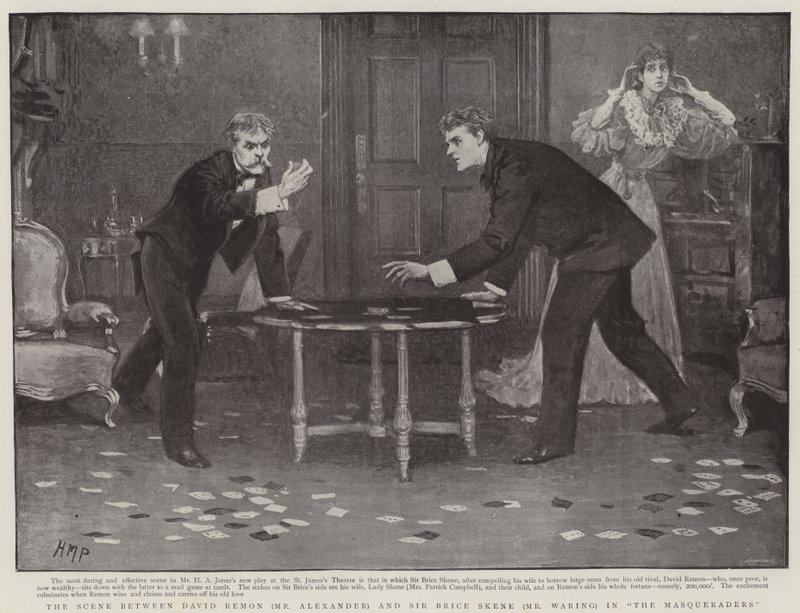 De scène tussen David Remon en Sir Brice Skene in de Masqueraders door Henry Marriott Paget