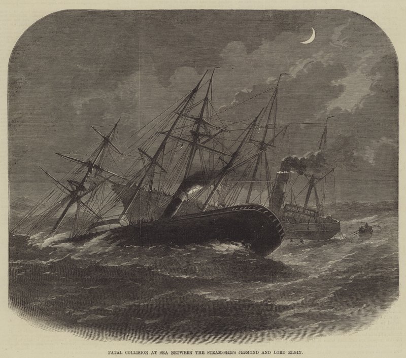 Fatale botsing op zee tussen de stoomschepen Jesmond en Lord Elgin door Henry Spernon Tozer