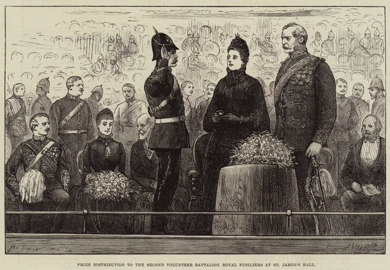 Prijsuitreiking aan het Tweede Vrijwilligersbataljon Royal Fusiliers in St James