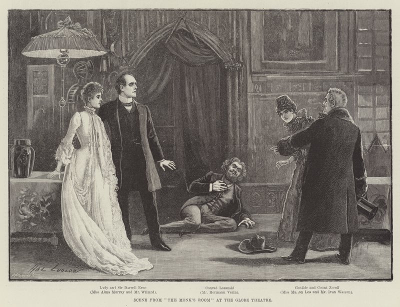 Scène uit De Monnikskamer in het Globe Theatre door Henry Stephen Ludlow