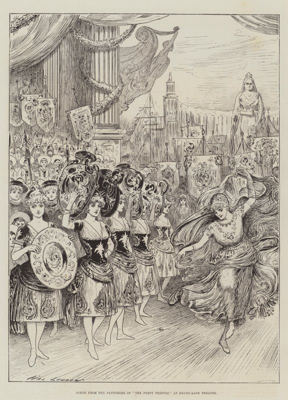 Scène uit de Pantomime van De Veertig Dieven in het Drury-Lane Theater door Henry Stephen Ludlow