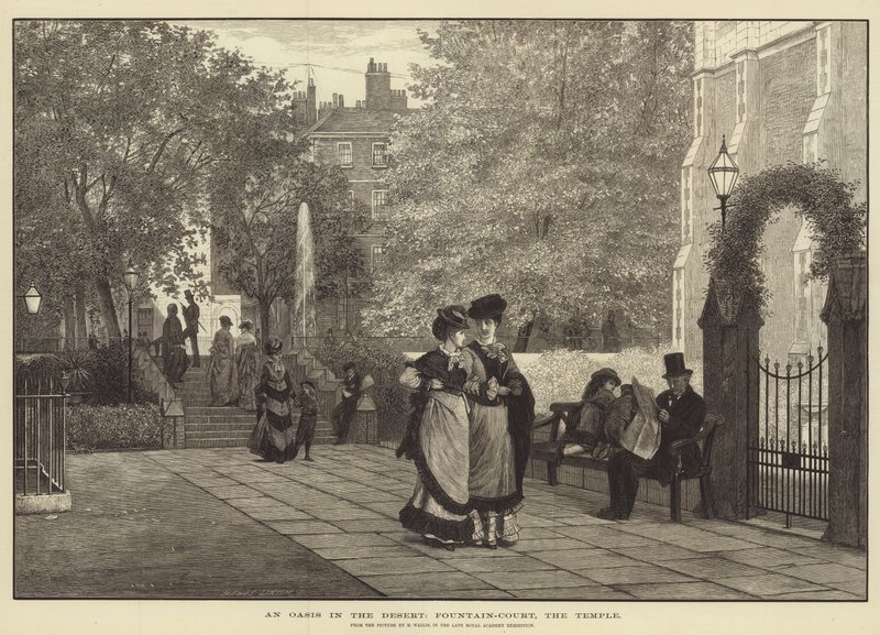 Een oase in de woestijn, Fountain-Court, de Tempel door Henry Wallis