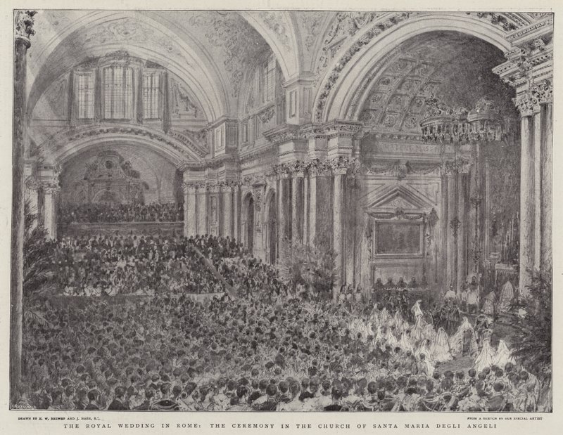 Het Koninklijk Huwelijk in Rome, de Ceremonie in de Kerk van Santa Maria Degli Angeli door Henry William Brewer