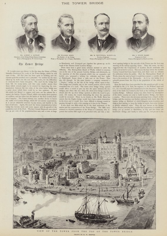 De bouw van de Tower Bridge, Londen door Henry William Brewer