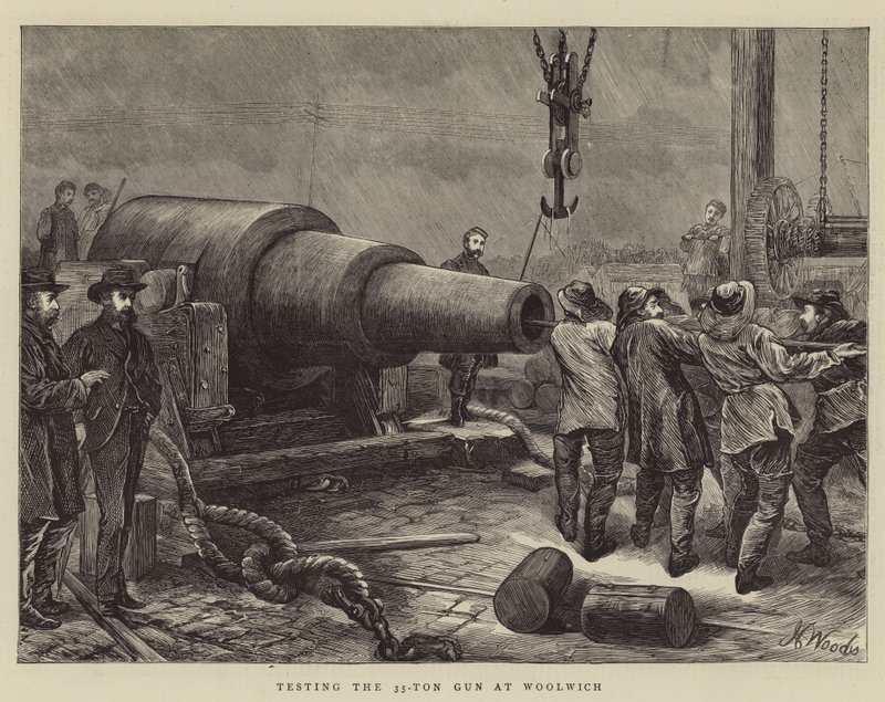 Testen van het 35-tons kanon in Woolwich door Henry Woods