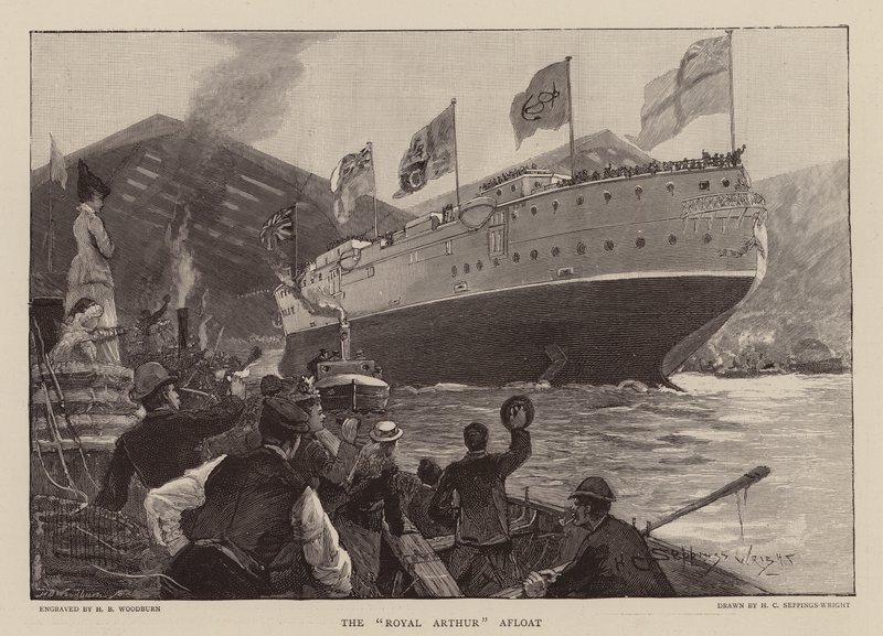 HMS Royal Arthur te water door Henry Charles Seppings Wright
