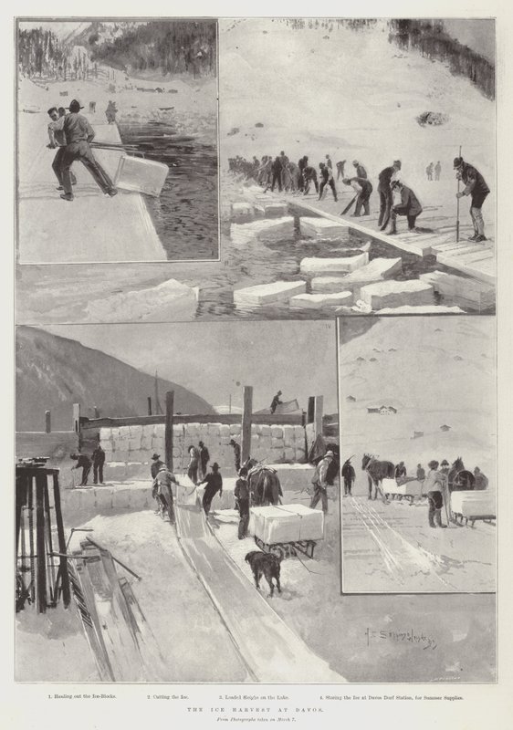 De ijsoogst in Davos door Henry Charles Seppings Wright