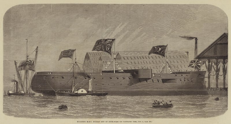 Het drijven van HMS Sultan uit het dok door Henry Spernon Tozer