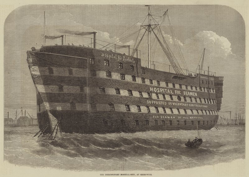 Het Dreadnought Hospitaalschip, in Greenwich door Henry Spernon Tozer