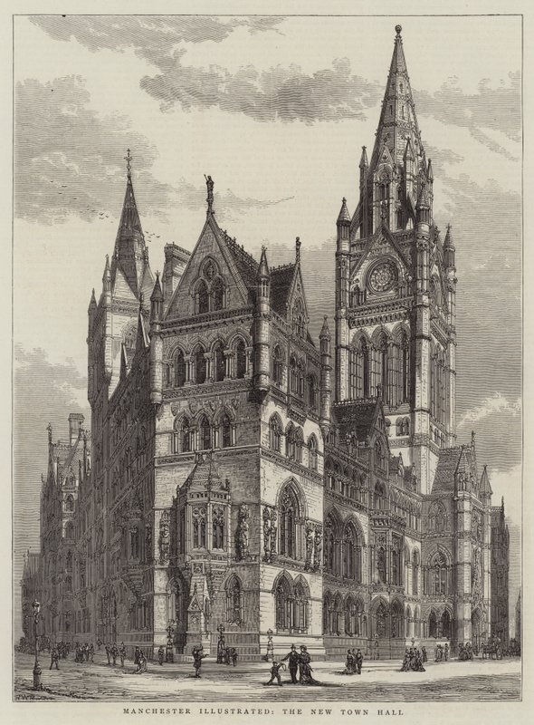 Manchester Geïllustreerd, het Nieuwe Stadhuis door Henry William Brewer