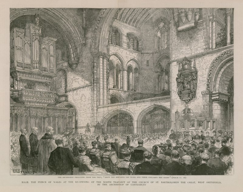 St. Bartholomeus de Grote (gravure) door Henry William Brewer