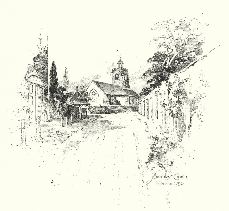 Bromley Kerk, Kent, in 1790 door Herbert (after) Railton