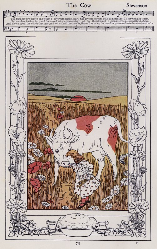 De Koe (kleur litho) door Hilda Broughton