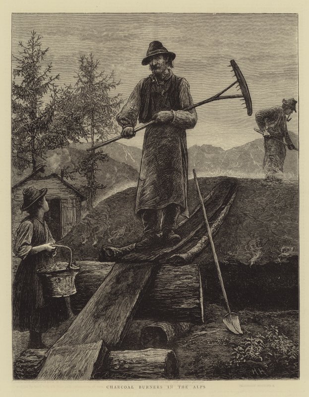 Houtskoolbranders in de Alpen door Hubert von Herkomer