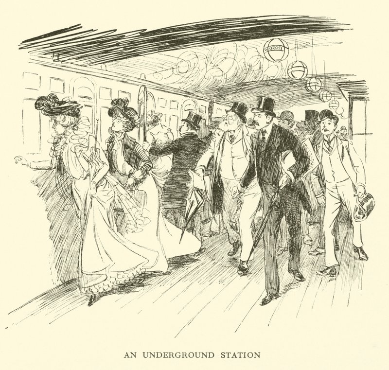 Een ondergronds station (gravure) door Hugh Thomson
