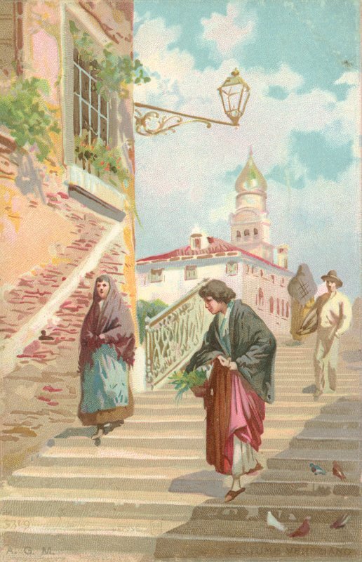 Venetiaans kostuum (chromolitho) door Italian School