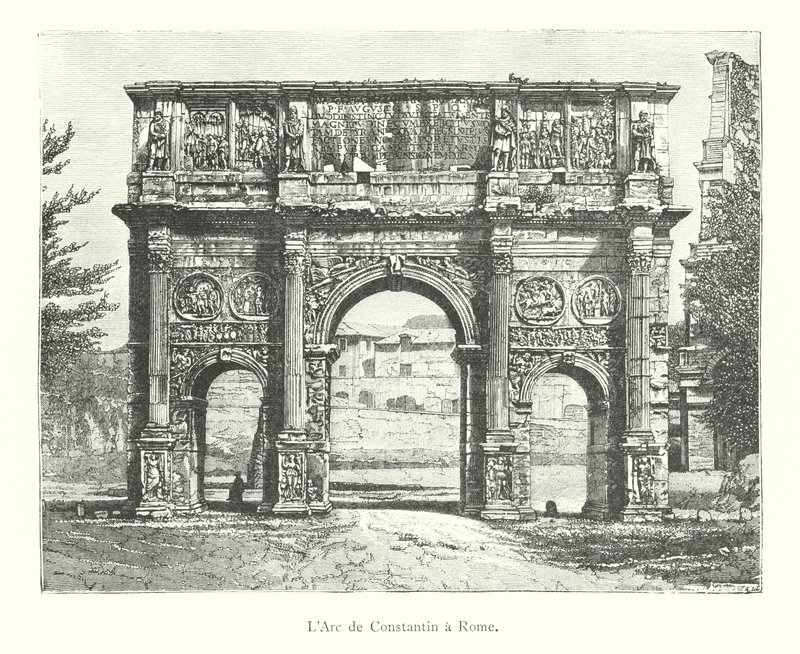 De Boog van Constantijn in Rome (gravure) door Italian School