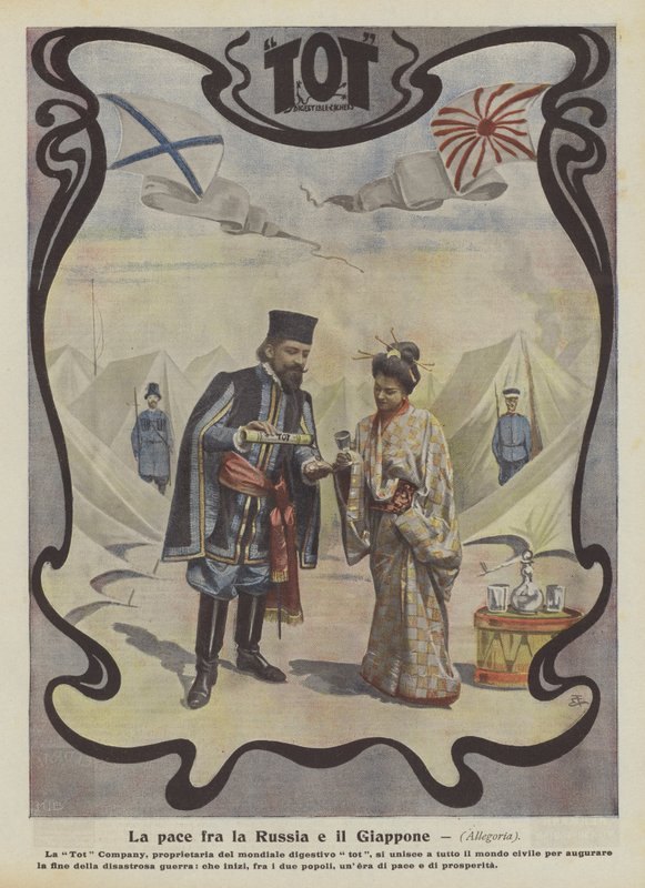 Vrede tussen Rusland en Japan (kleurenlitho) door Italian School