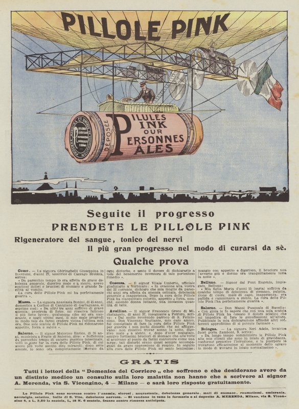 Roze pillen (kleurenlitho) door Italian School