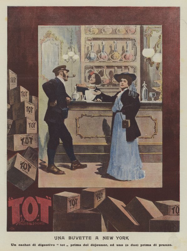 Tot Digestible Cachets (kleurenlitho) door Italian School