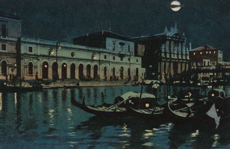 Venetië, groot kanaal (kleurenlitho) door Italian School