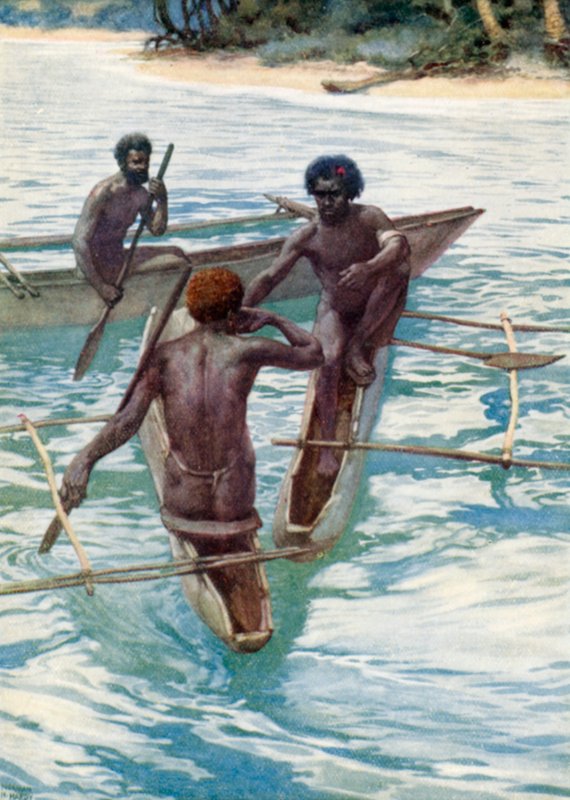 Stille Zuidzee-eilanders in hun kano