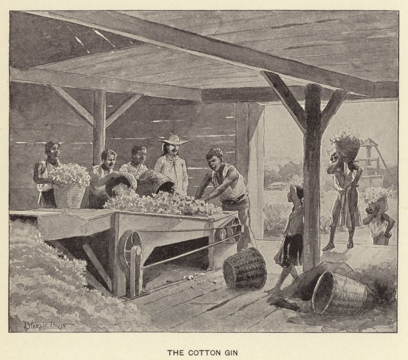 De Cotton Gin (litho) door J. (after) Steeple Davis